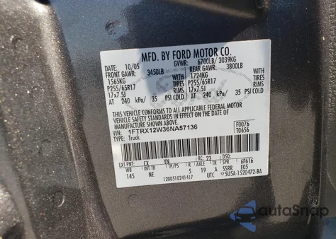 2006 Ford F150 from USA, damaged, VIN 1FTRX12W36NA57136